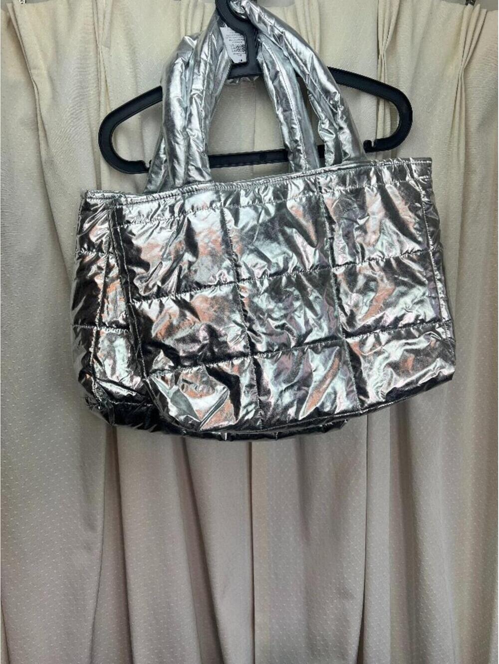 NWT Two Metallic Silver Quilted Puffer Tote Bags